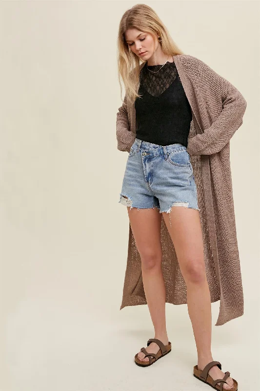 Mocha Knit Side Slit Long Cardigan