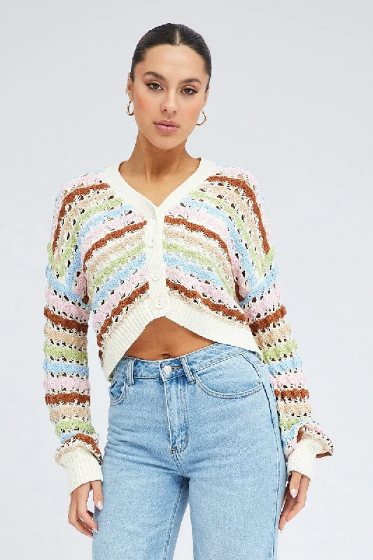 Multi Crochet Cardigan Long Sleeve