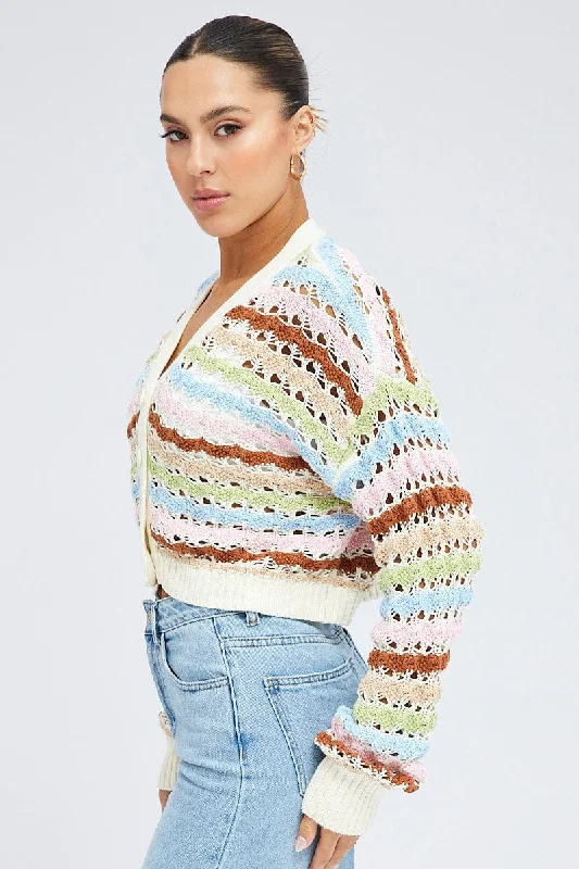 Multi Crochet Cardigan Long Sleeve