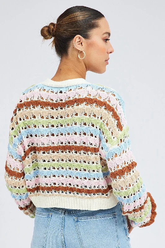 Multi Crochet Cardigan Long Sleeve