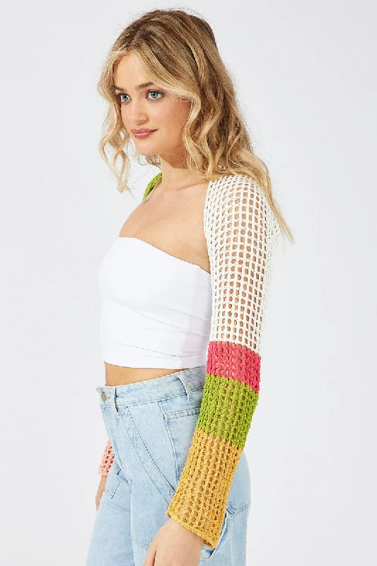 Multi Shrug Crochet Long Sleeve Knit Cardigan