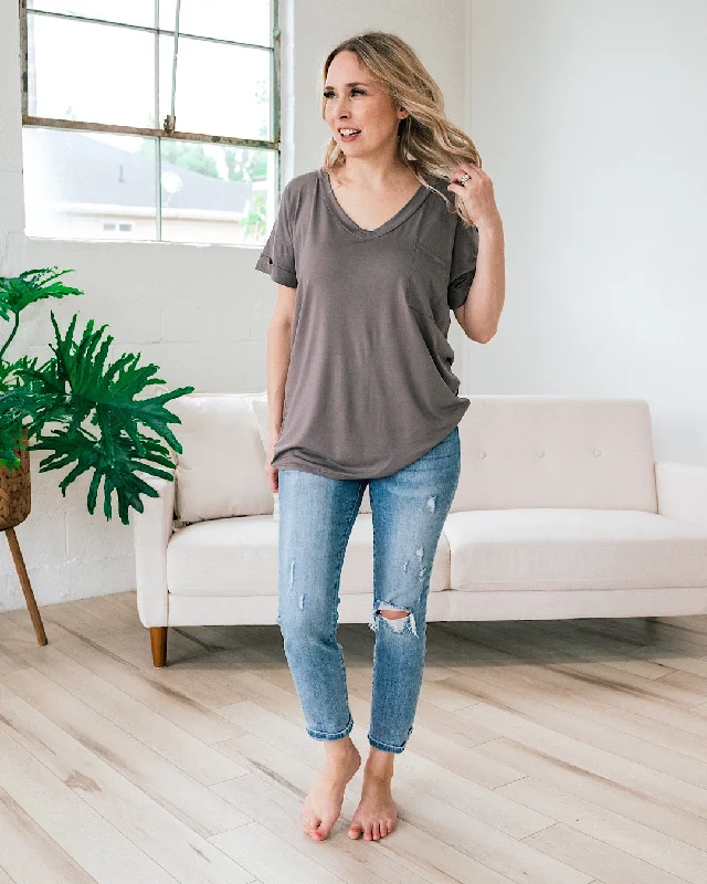 Bexley Ash Gray Boyfriend V Neck Top