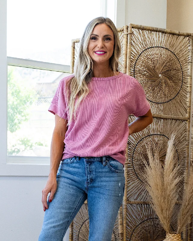 NEW! Este Textured Drop Shoulder Top - Rose