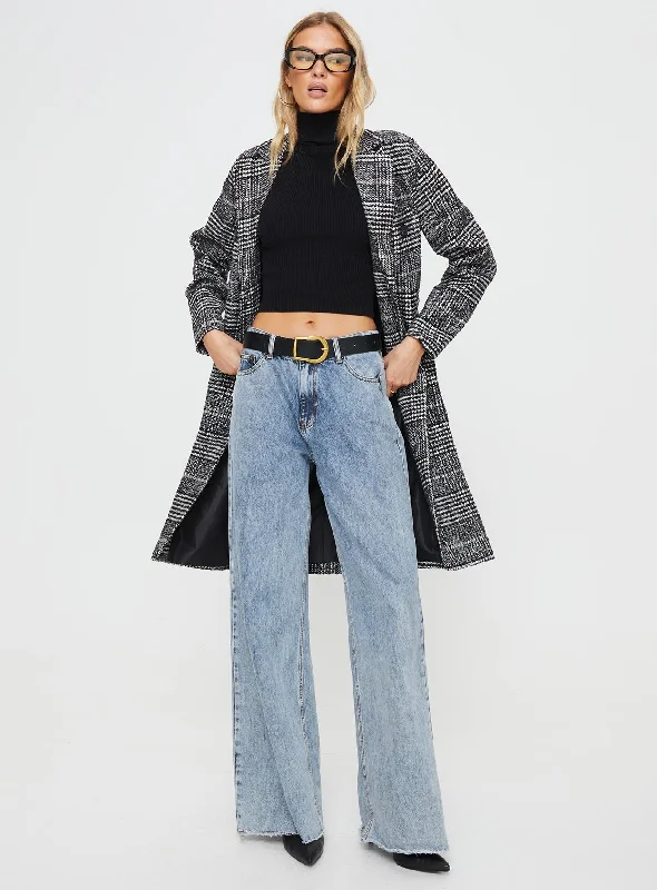 Newman Plaid Longline Coat Black