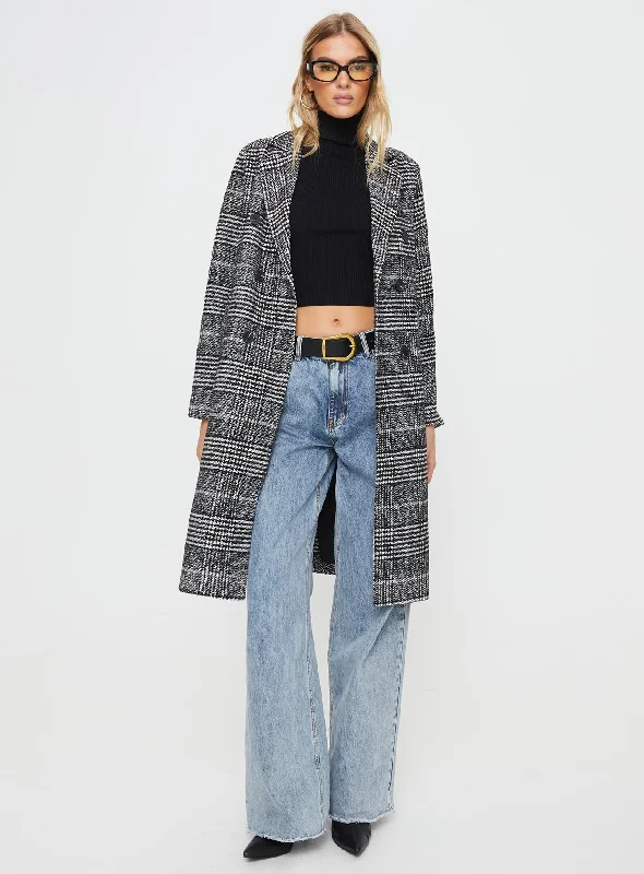 Newman Plaid Longline Coat Black