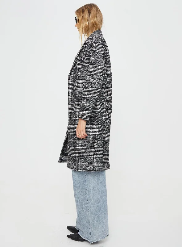 Newman Plaid Longline Coat Black