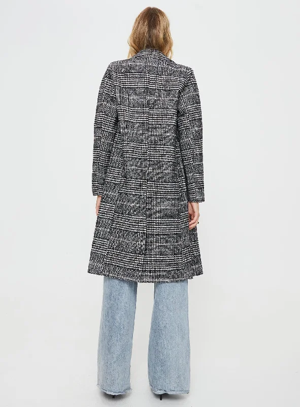 Newman Plaid Longline Coat Black