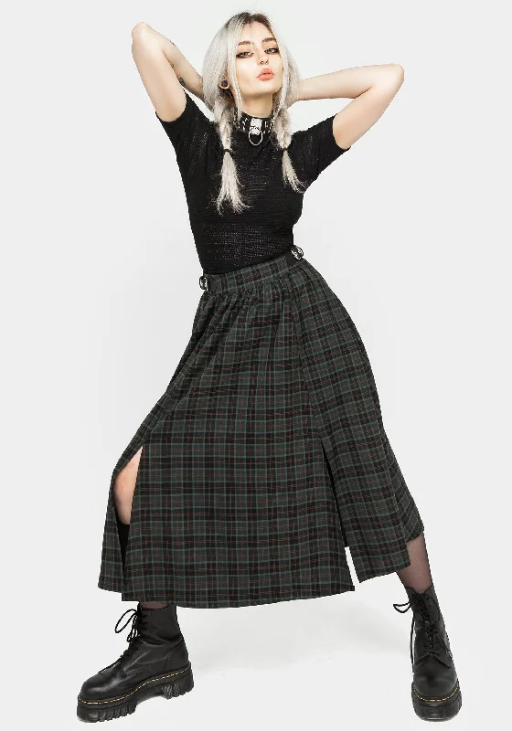 Nightingale Buckled Check Midi Skirt