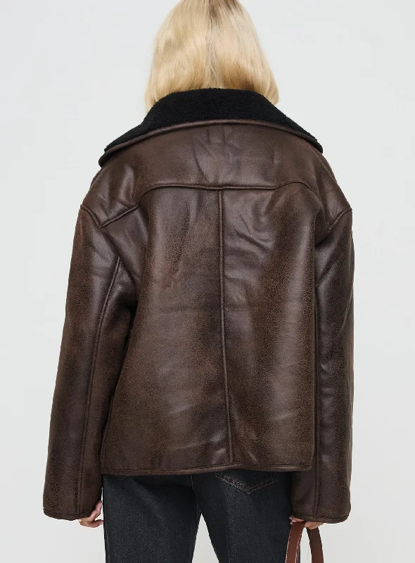 Nunez Faux Leather Jacket Washed Brown / Black