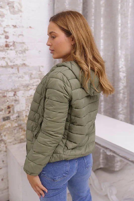 Petite Zip Up Puffer Jacket (Moss)