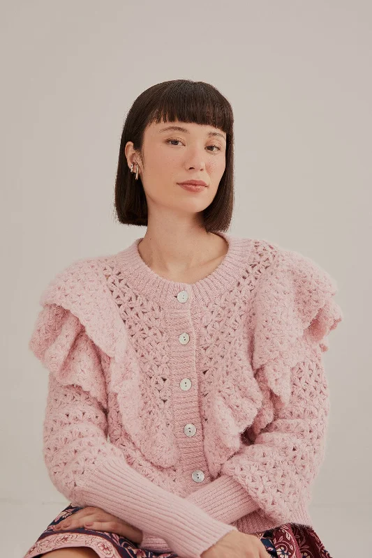 Pink Flower Texture Knit Cardigan