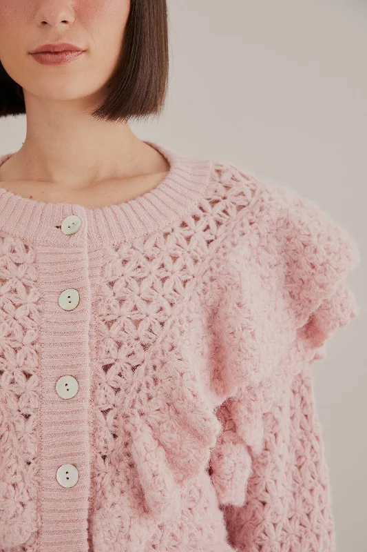 Pink Flower Texture Knit Cardigan