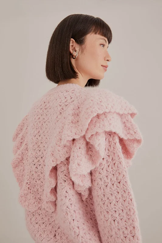 Pink Flower Texture Knit Cardigan