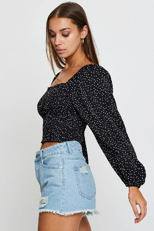 Polka Dot Crop Top Long Sleeve