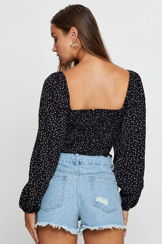 Polka Dot Crop Top Long Sleeve