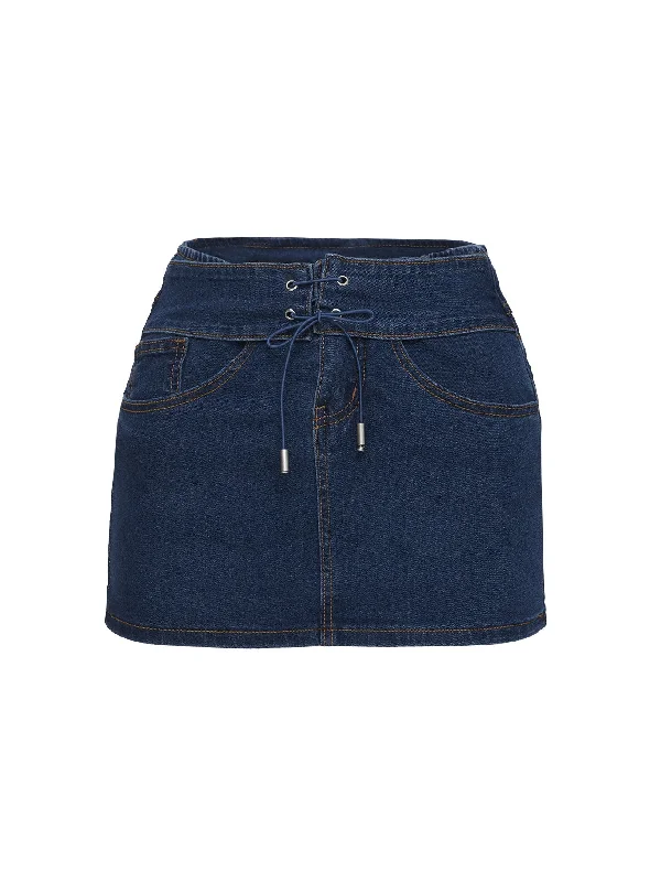 Popular Low Rise Mini Skirt Mid Blue Wash