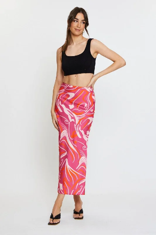 Print Slip Skirt High Rise Maxi