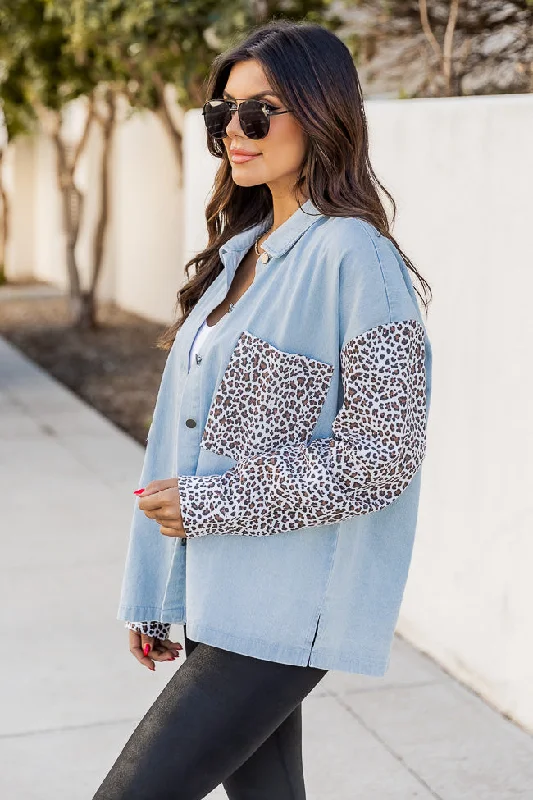 Pushing The Limit Chambray And Leopard Print Shacket