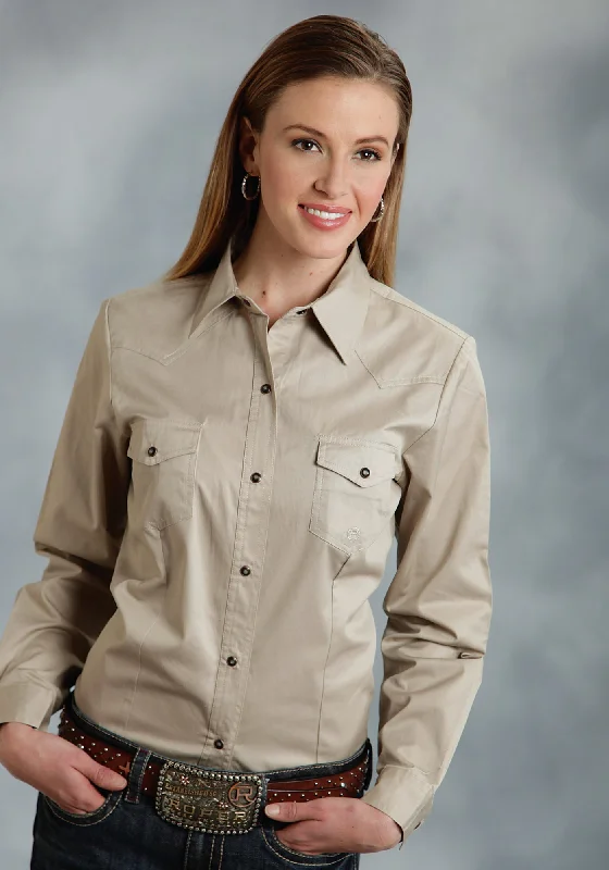 Roper Special Program Ladies Tan 100% Cotton L/S Poplin Western Shirt