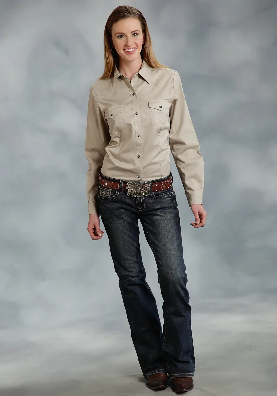 Roper Special Program Ladies Tan 100% Cotton L/S Poplin Western Shirt