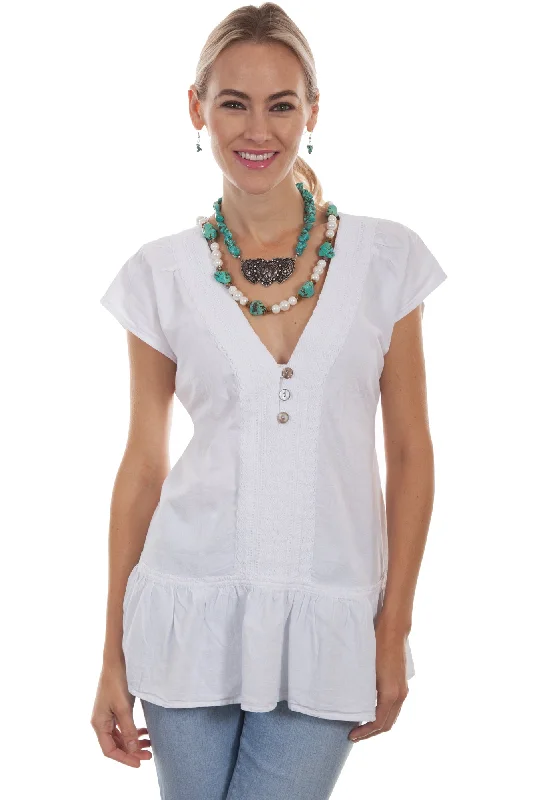 Scully Womens White 100% Cotton V-Neck S/S Tunic