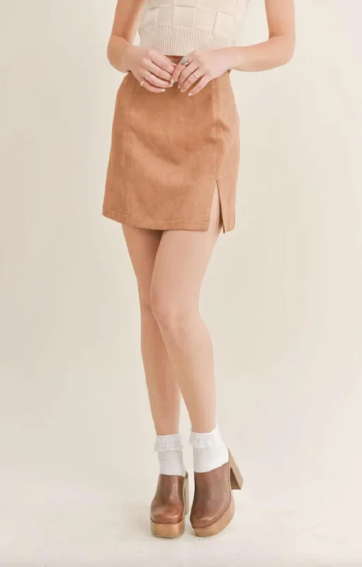 She’S Magic Suede Mini Skirt In Camel