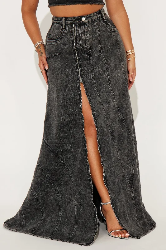 Show You The Way Tinted Denim Maxi Skirt - Black Wash