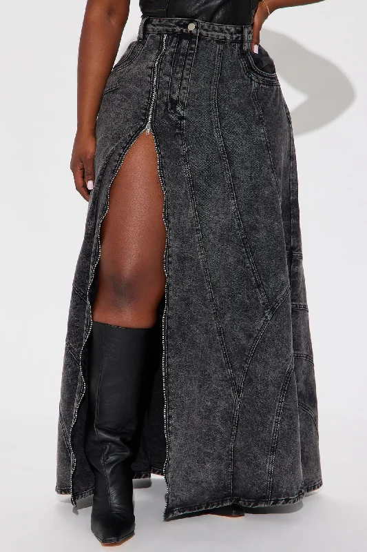 Show You The Way Tinted Denim Maxi Skirt - Black Wash