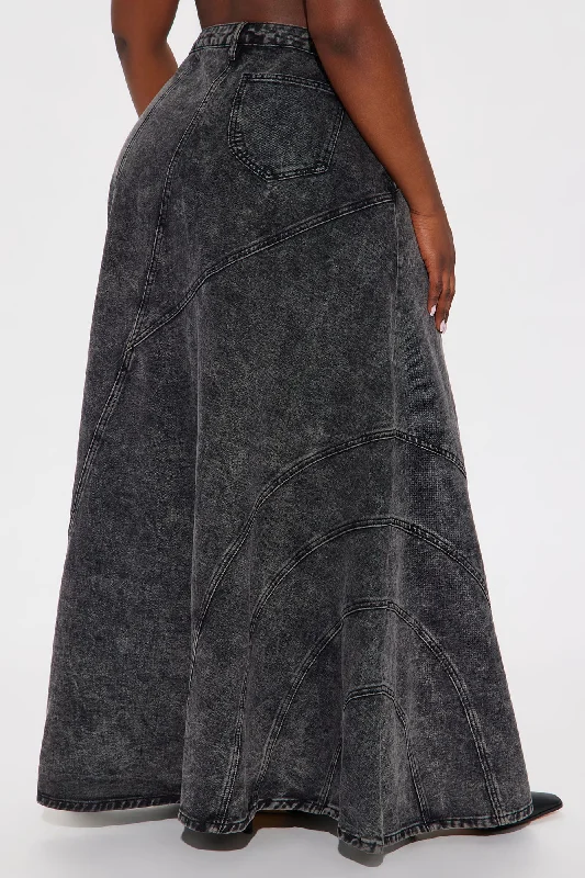 Show You The Way Tinted Denim Maxi Skirt - Black Wash