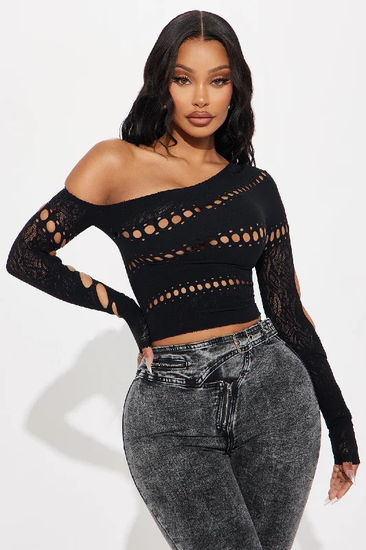 Chase The Feeling Seamless Off Shoulder Top - Black