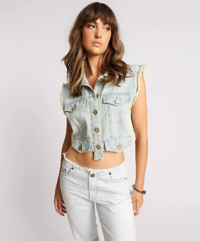 SKYBLUE CROPPED DENIM TRUCKER TOP