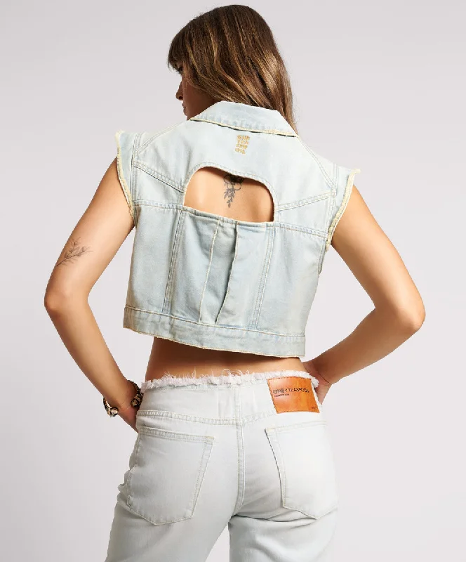 SKYBLUE CROPPED DENIM TRUCKER TOP