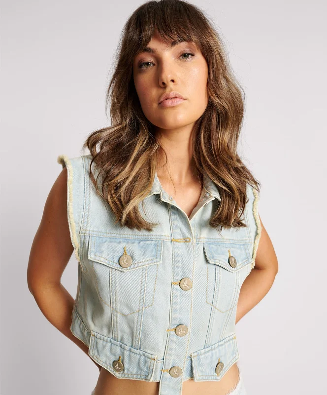 SKYBLUE CROPPED DENIM TRUCKER TOP