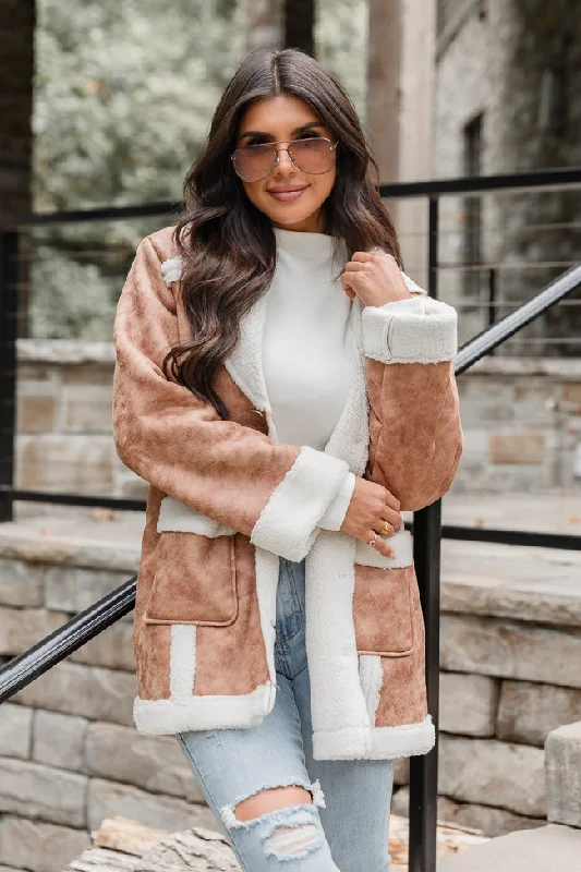 Snow Way Tan Sherpa Trim Coat