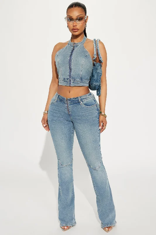 So Compatible Halter Denim Top - Medium Wash