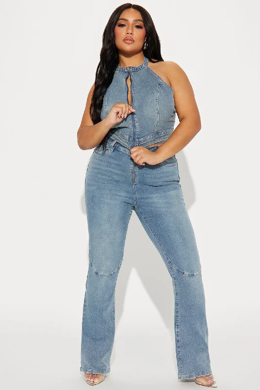 So Compatible Halter Denim Top - Medium Wash