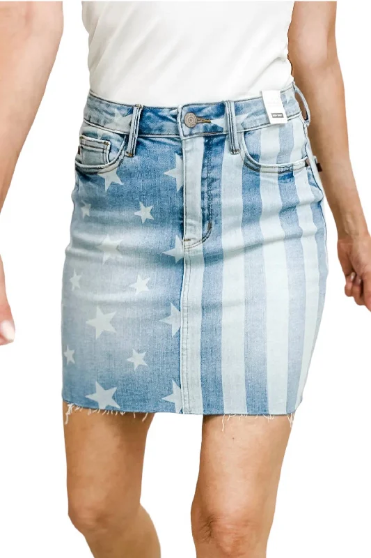 Stars And Stripe Denim Skirt In Bleach Discharge