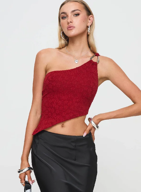 Toomba One Shoulder Top Blurred Lace Red