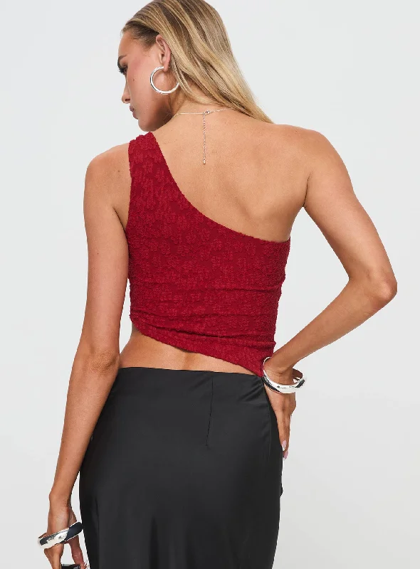 Toomba One Shoulder Top Blurred Lace Red