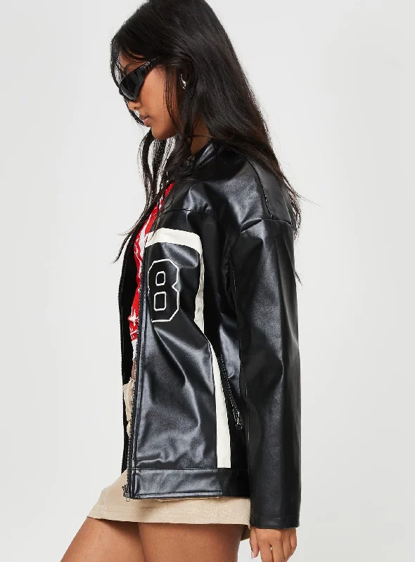 Triple Threat Faux Leather Jacket Black