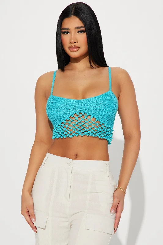 Tropical Summer Beaded Crochet Top - Aqua