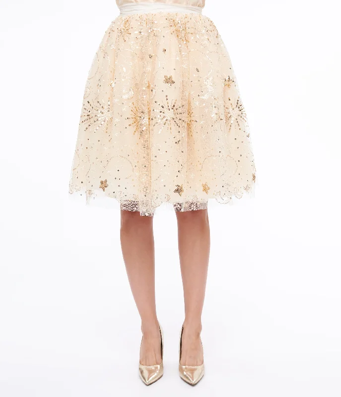 Unique Vintage 1950s Gold Glitter Celestial Tulle Sweetie Pie Flare Skirt