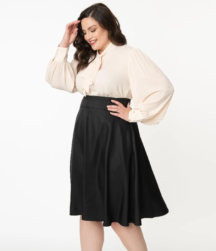 Unique Vintage Plus Size Retro Style Black High Waist Vivien Swing Skirt