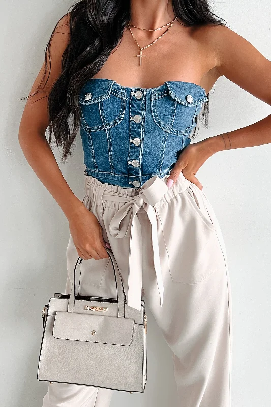 Untamed Spirit Strapless Denim Crop Top (Blue)