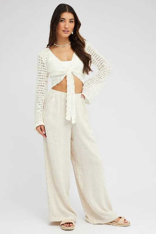 White Crochet Tie Up Cardigan