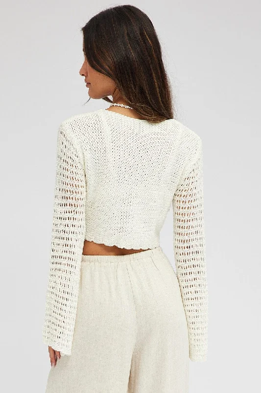 White Crochet Tie Up Cardigan