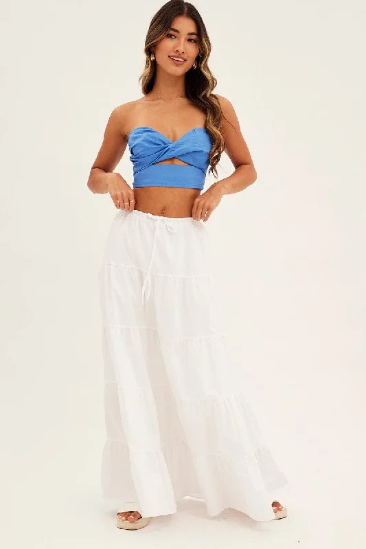 White Maxi Skirt Elastic Waist Tiered