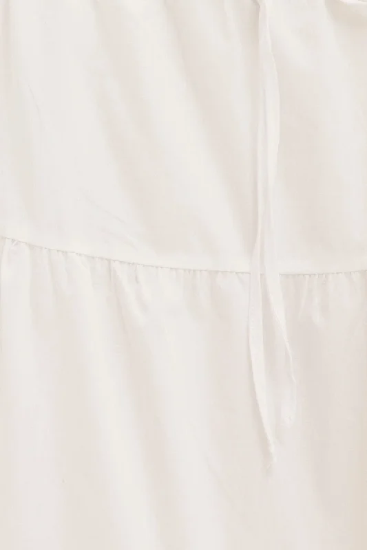 White Maxi Skirt Elastic Waist Tiered