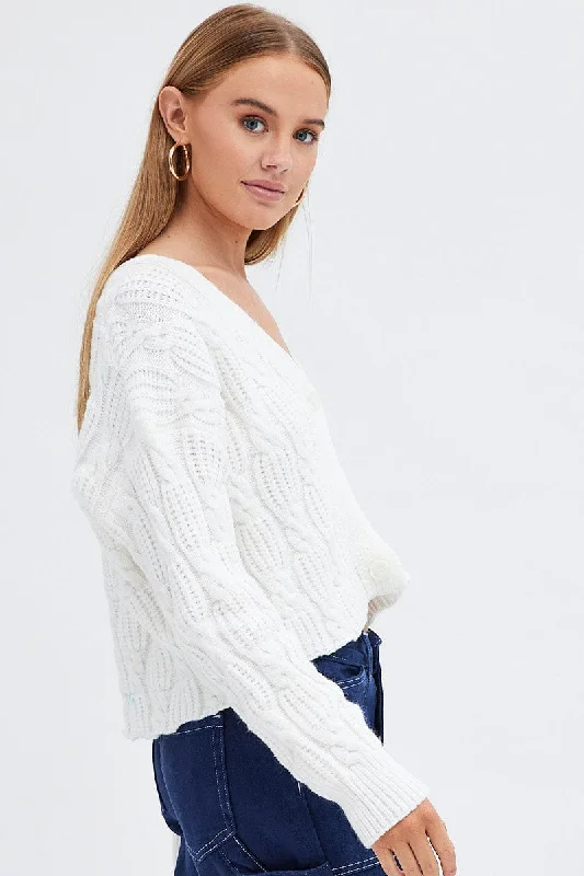 White Oversized Cable Knit Cardigan