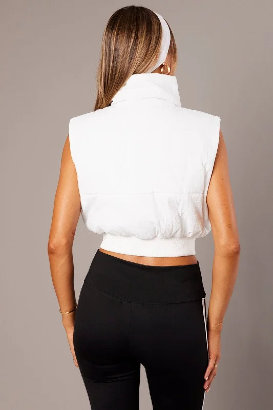 White Puffer Vest Crop Sleeveless